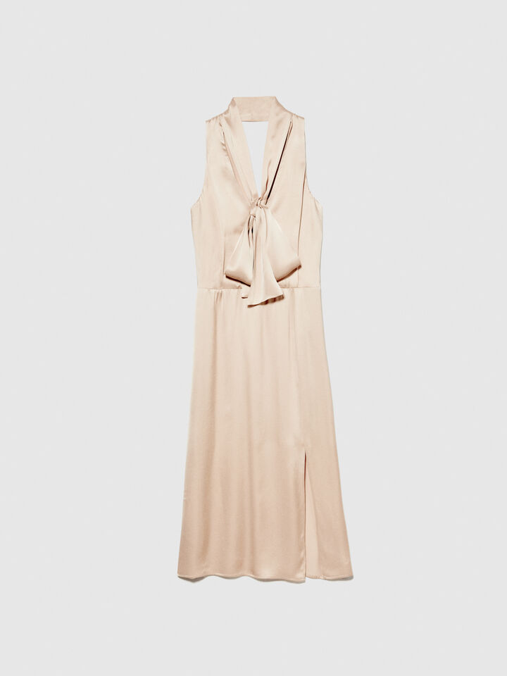 Satin dress with scarf - women's midi dresses - Nude | Sisley image number 6